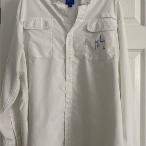 Guy Harvey White Men's Long-Sleeve Button-Down Shirt with Logo XXL